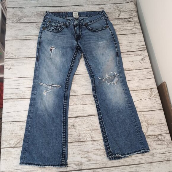 True Religion Distressed Flare Jeans Blue Denim Raw Hem – Women’s 32 - Picture 1 of 15